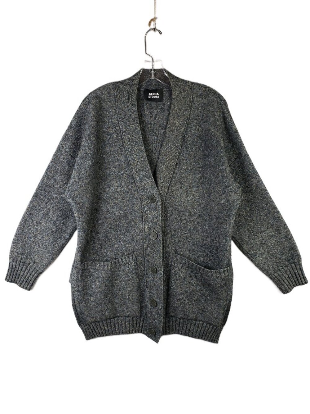 Alpha Studio Cardigan Knit Gray Cotton Alpaca Wool Unisex Minimalist size 48 /XL